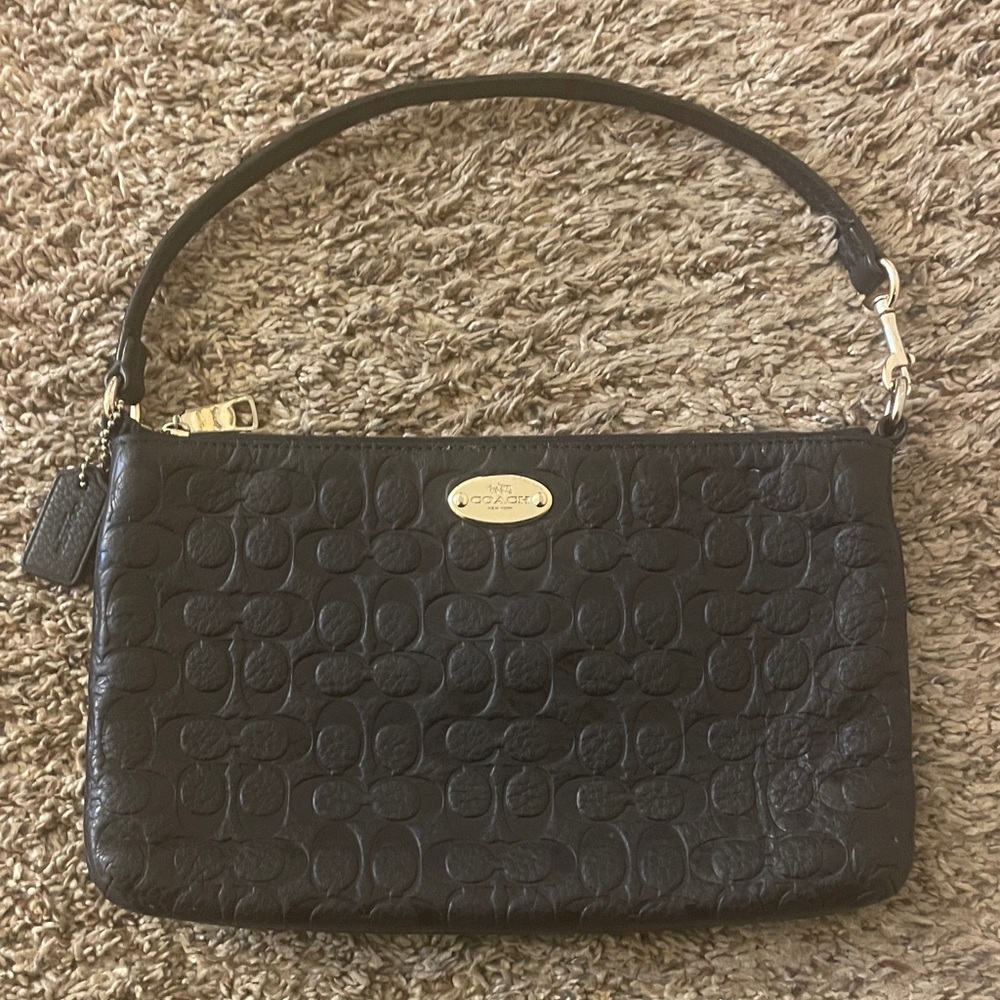 Coach Blue Embossed Monogram Pochette Bag